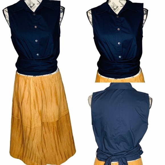 Derek Lam 10 Crosby Navy Blue Sleeveless Button Blouse SZ 6 NWT Twist Tie Cotton - Picture 12 of 13